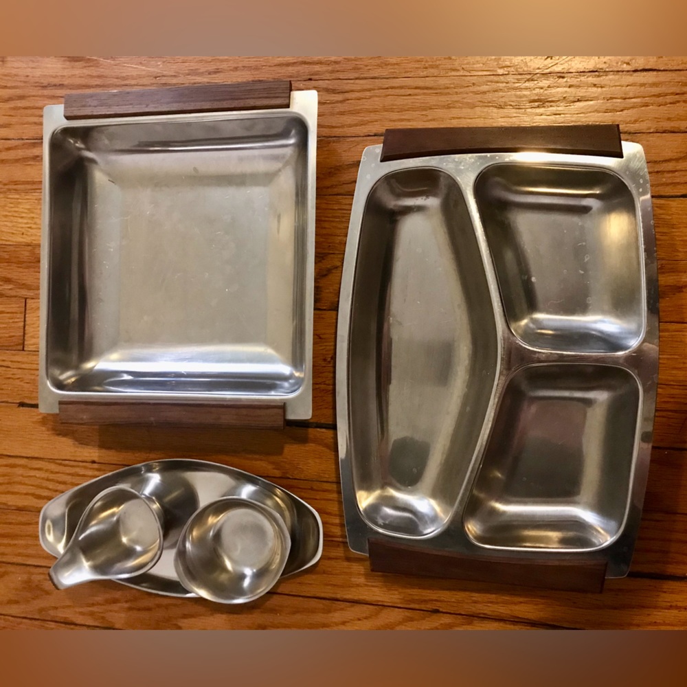 Vintage MCM Stainless steel serving tray set